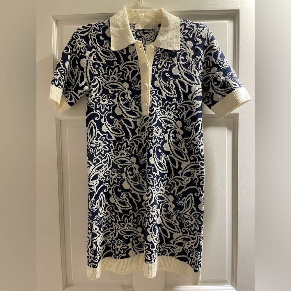 Ramy Brook Navy and Cream Textured Floral Sweaterdress